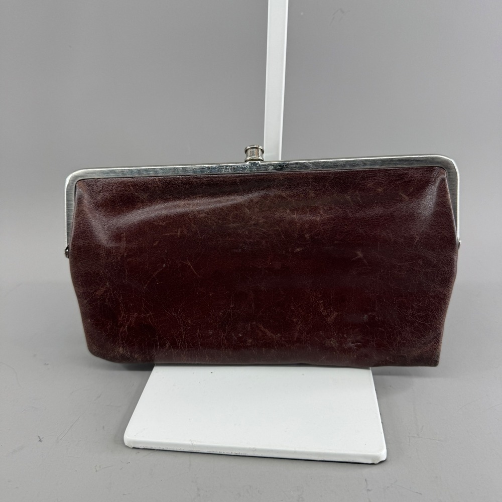 Hobo International Women Lauren Leather Kiss Lock Trifold Clutch Wallet Brown